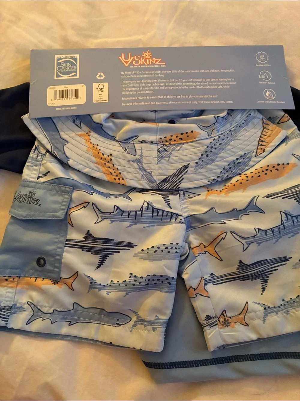 V-Skinz Blue & Navy Shark Kids 3-Piece Swim Rashguard Set - 3T
